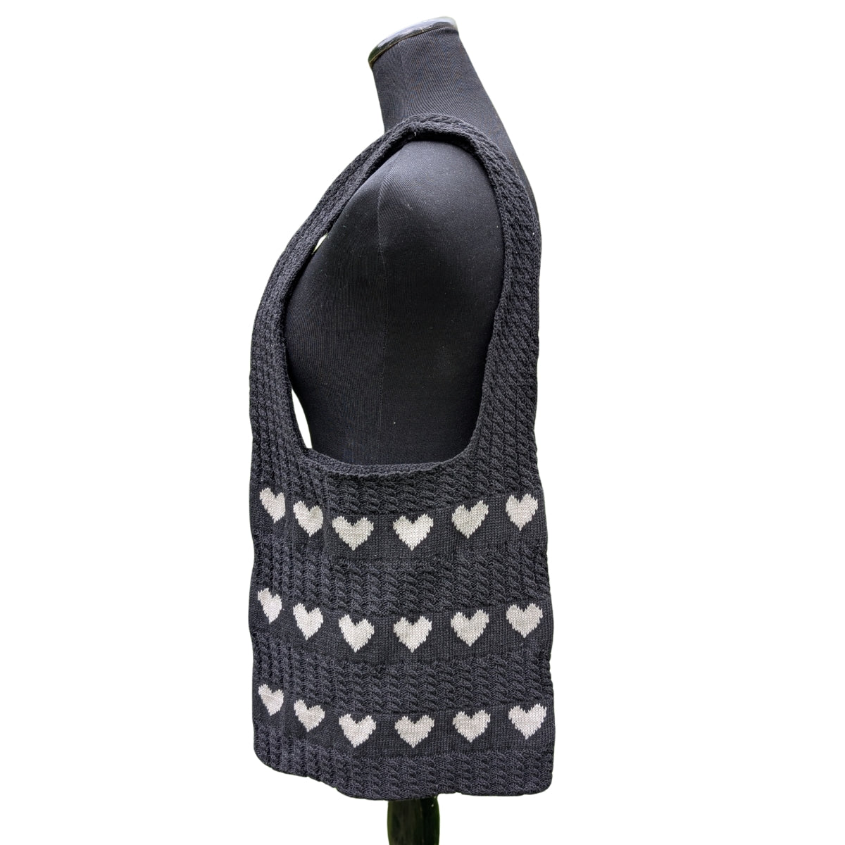 Black with White Hearts Knit Bag