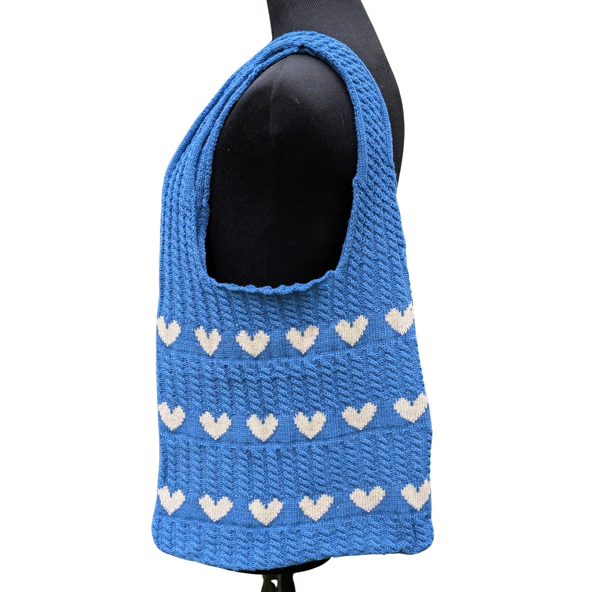 Blue with White Hearts Knit Bag