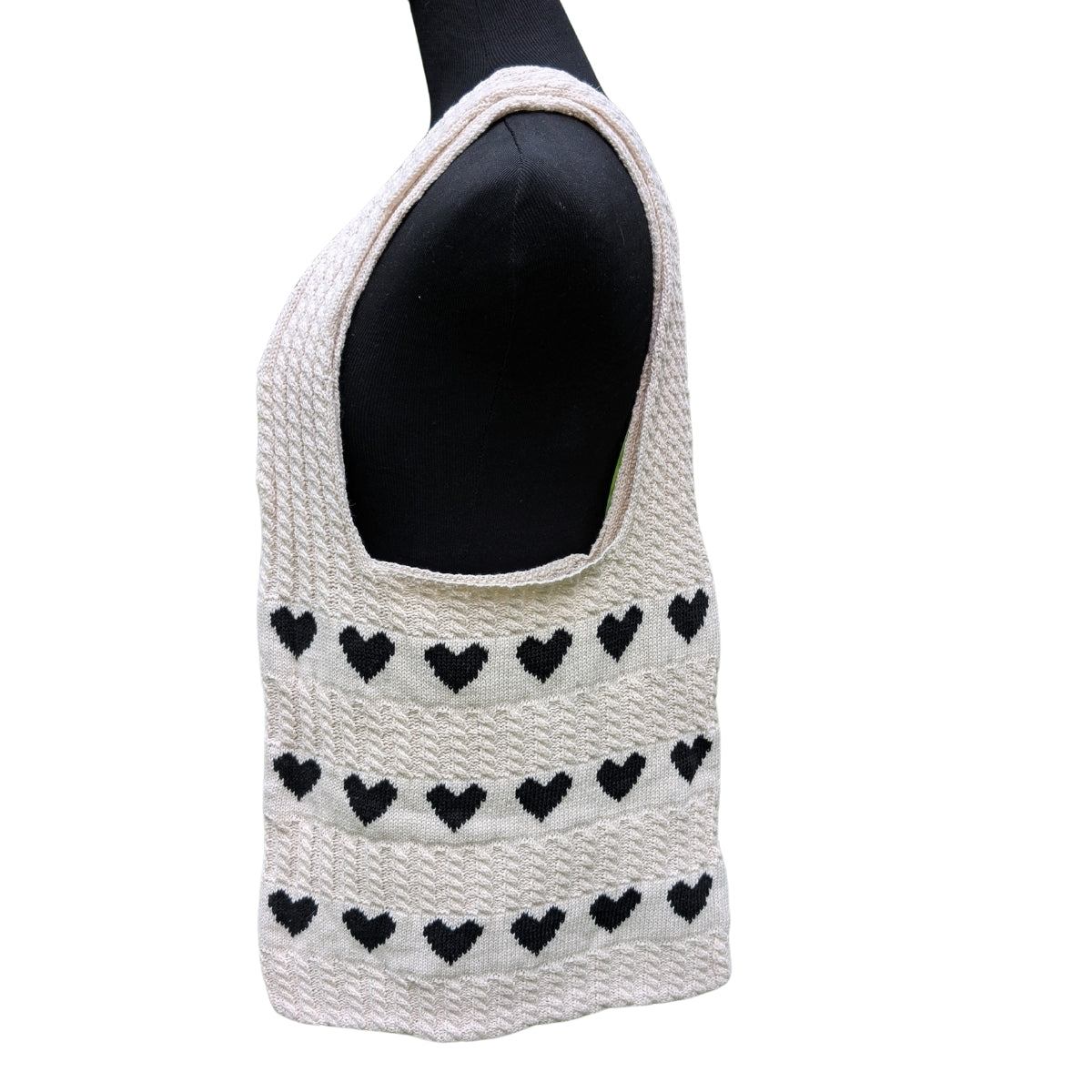 Cream with Black Hearts Knit Bag