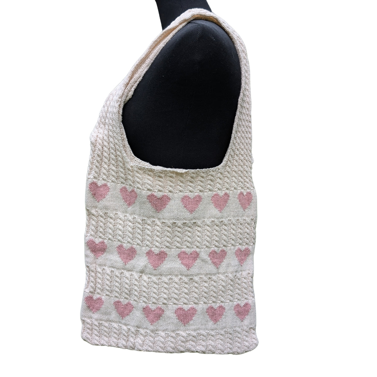 Cream with Pink Hearts Knit Bag