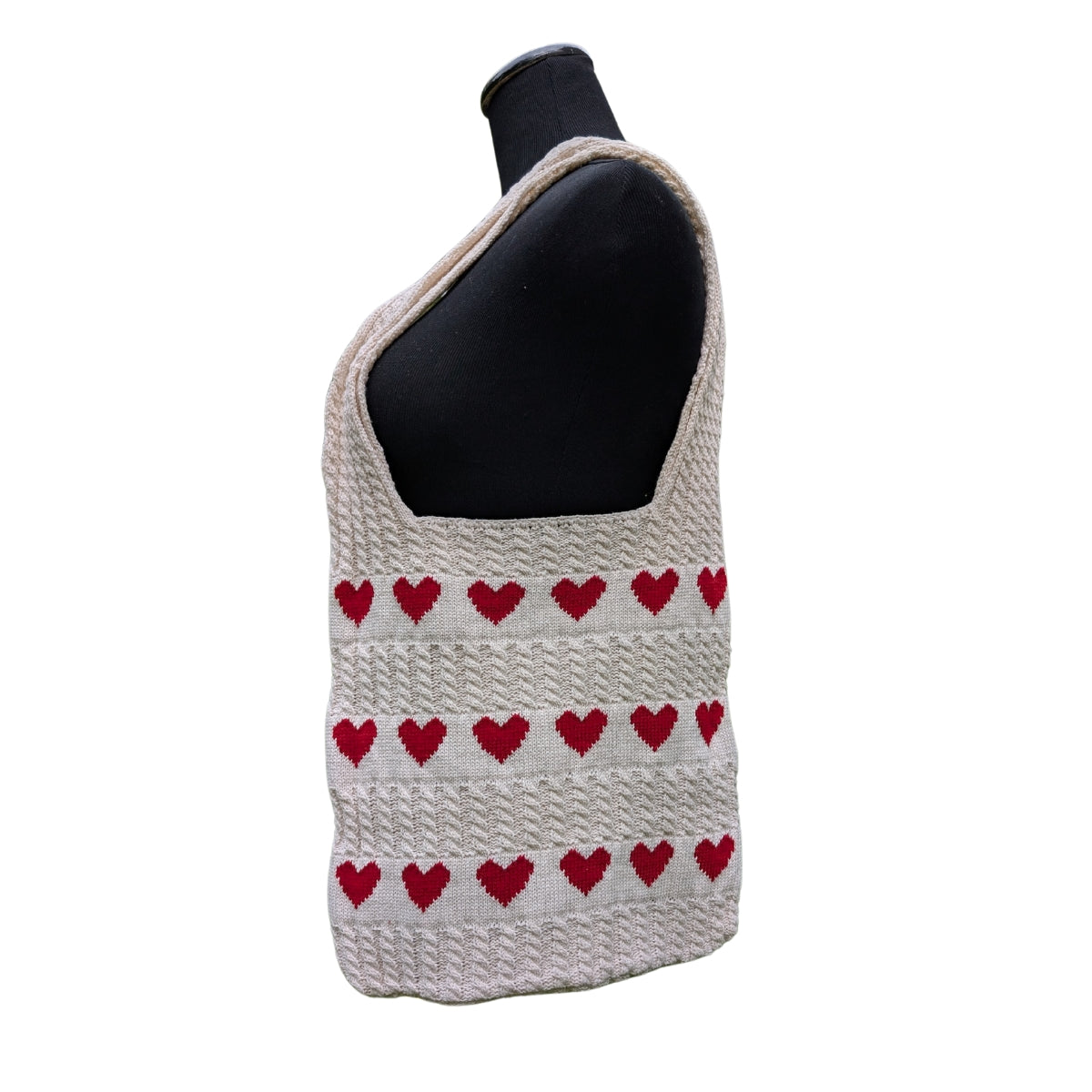 Cream with Red Hearts Knit Bag