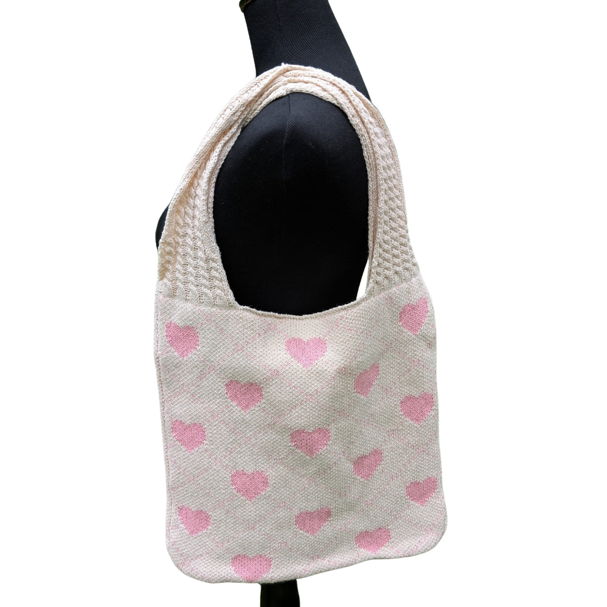 Cream Heavy Knit with Pink Hearts Bag