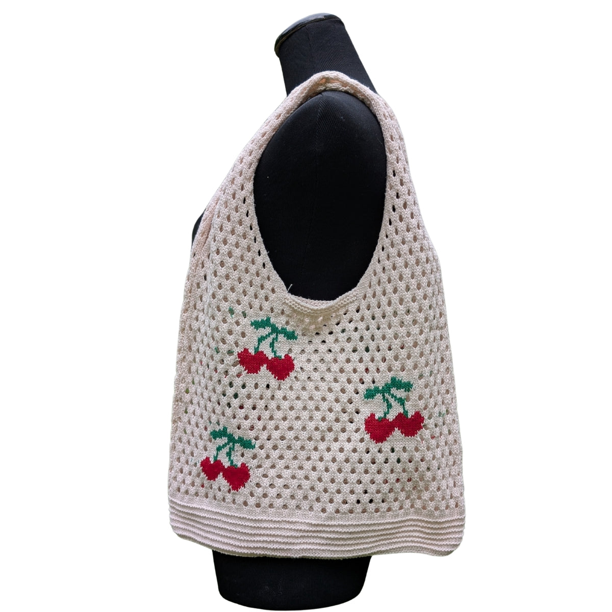Cream with Cherries Open Knit Bag