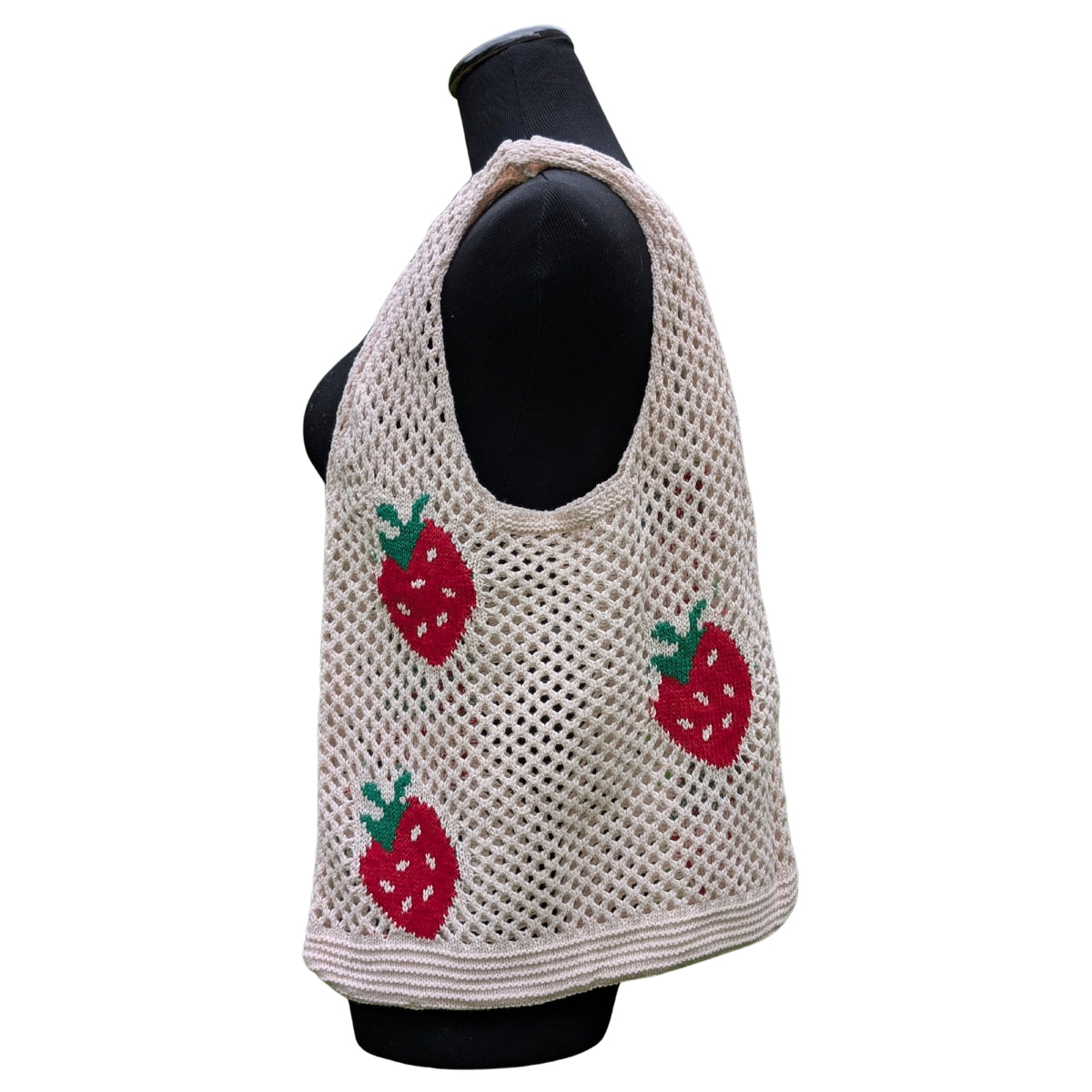 Cream with Strawberries Open Knit Bag