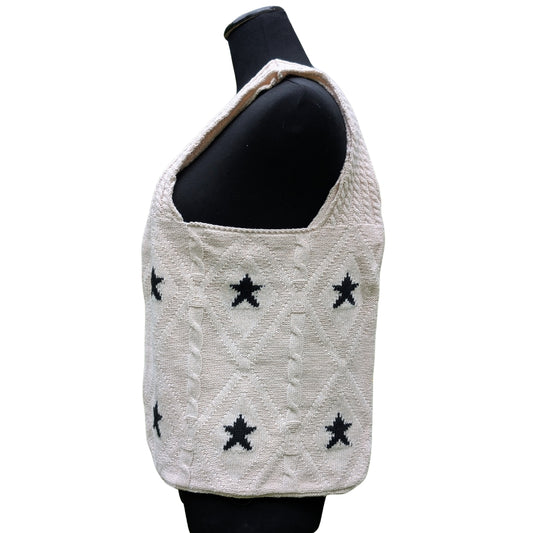 Cream with Black Stars Knit Bag